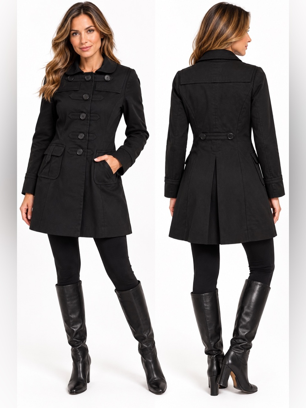 Modes T.E.L. Black Cotton Military Trench Coat Jacket Size M